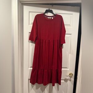 Red ribbed maxi dress